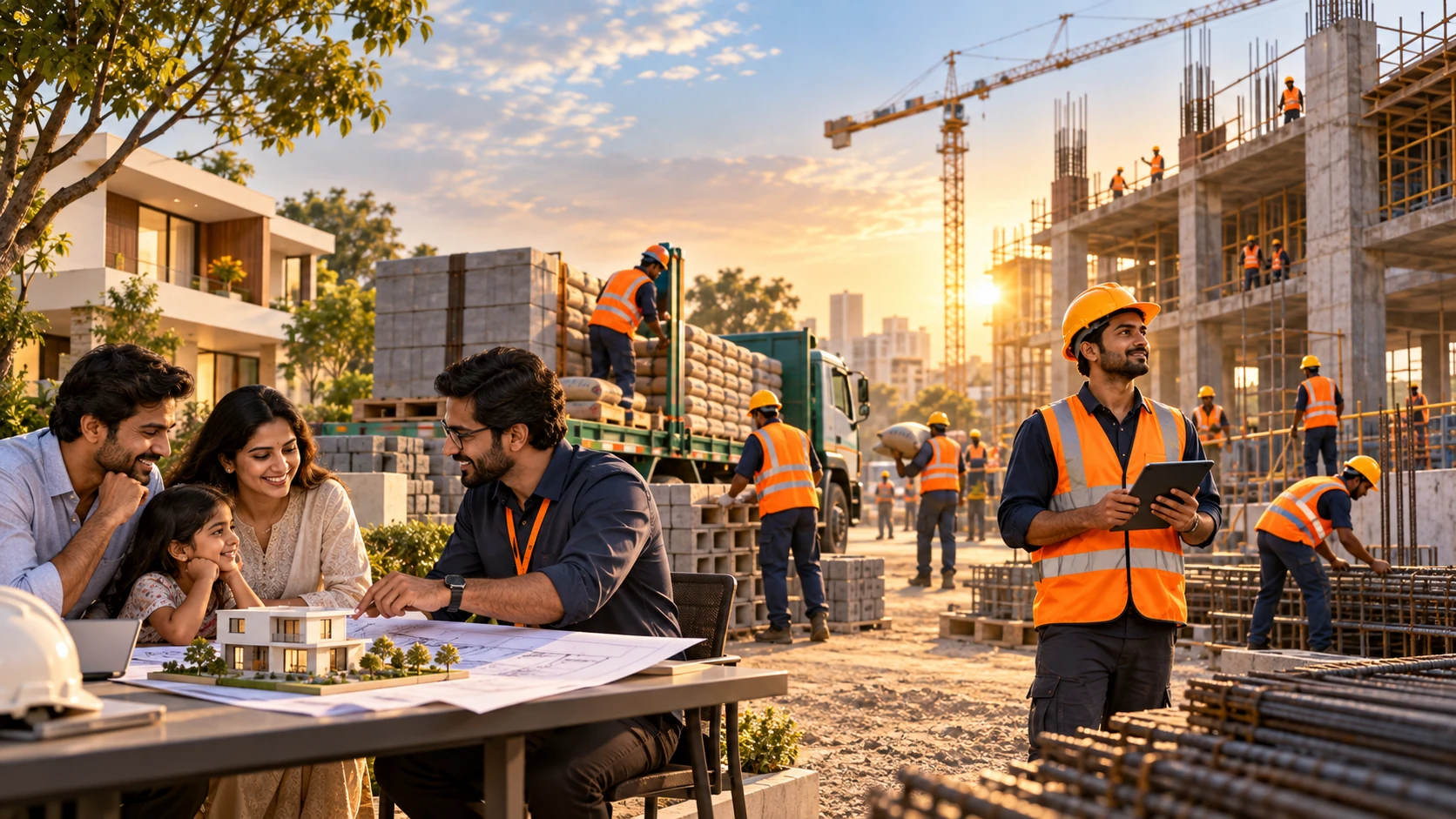 Homeowners, construction workforce, materials and site execution connected within one construction project