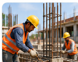 Workers actively working during construction